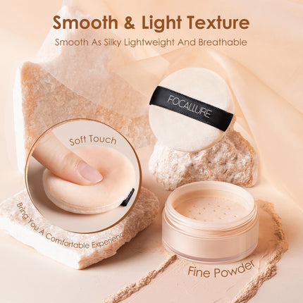 FOCALLURE 3PCS Set Oil Control Loose Powder Foundation Blush