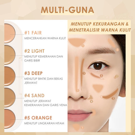 Focallure 5 in 1 Concealer Palette High Coverage Matte Powder-#GoldenAge