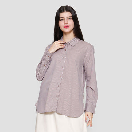 Connexion Basic Print Stripe Kemeja Lengan Wanita 122295704
