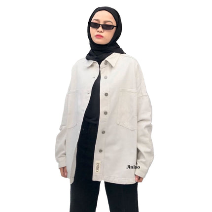 JINISO Button Jaket Jeans Oversize Khaki