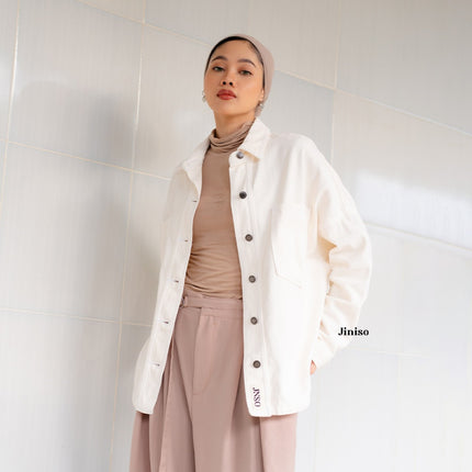 JINISO Button Jaket Jeans Oversize Khaki