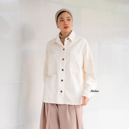 JINISO Button Jaket Jeans Oversize Khaki