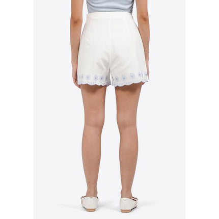 COLORBOX Contrast Embroidered Shorts Off White