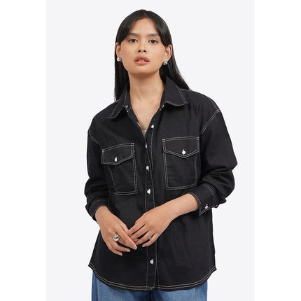 COLORBOX Contrast Stitch Long Sleeve Shirt Black