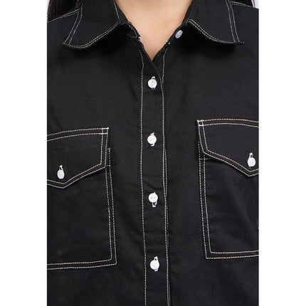 COLORBOX Contrast Stitch Long Sleeve Shirt Black