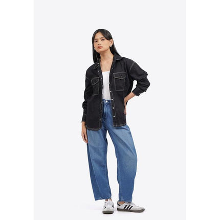 COLORBOX Contrast Stitch Long Sleeve Shirt Black
