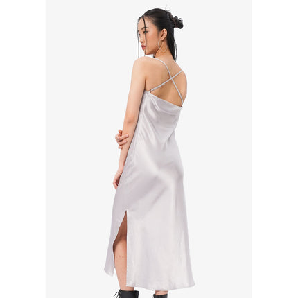 COLORBOX Cowl Neck Midi Slip Dress Silver