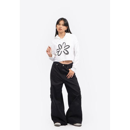 COLORBOX Graohic Crop Hoodie Jacket Off White