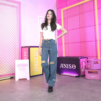 JINISO - Highwaist Baggy Ripped Jeans 505 MYSTIC GAL