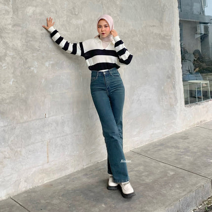 JINISO - Highwaist Stretch Cutbray Pocket Jeans Hangout