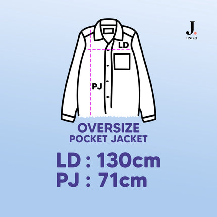 JINISO Jaket Jeans Oversize Basic Pocket Black Acid