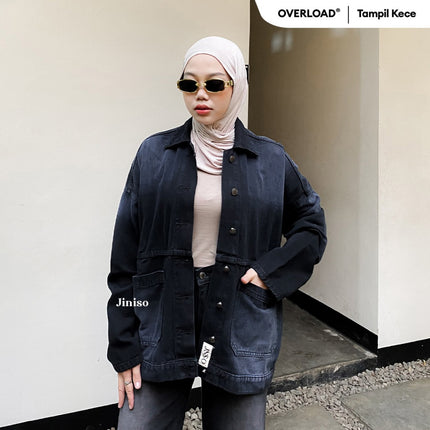 JINISO Jaket Jeans Oversize Onyx Black Spray