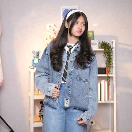 JINISO Jaket Jeans Oversize Seoul Blue Acid