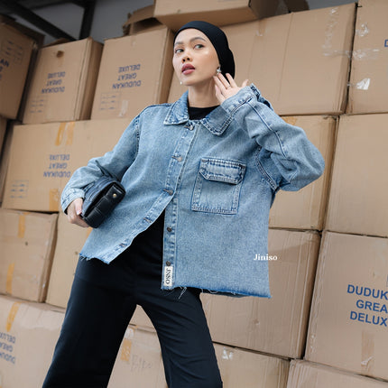 JINISO Jaket Jeans Oversize Seoul Blue Acid
