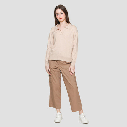 Connexion Kerah V Neck Rajut Kaos Lengan Panjang Wanita 120913950