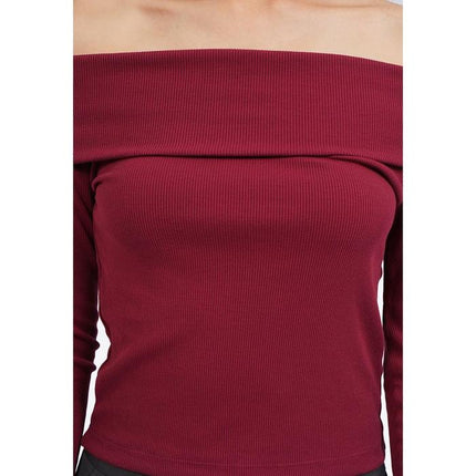 COLORBOX Long Sleeve Off Shoulder Top Dark Red