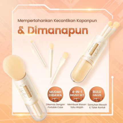 FOCALLURE #ModernUrban 4-In-1 Makeup Brush Set 4pcs Portable Telescopic Traveling Makeup Brush Kit