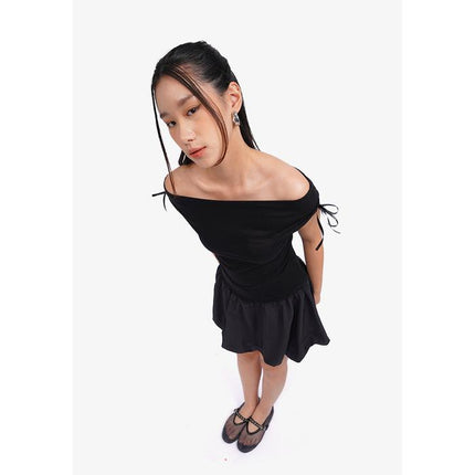 COLORBOX Off Shoulder Ribbon Top Black