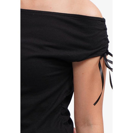 COLORBOX Off Shoulder Ribbon Top Black
