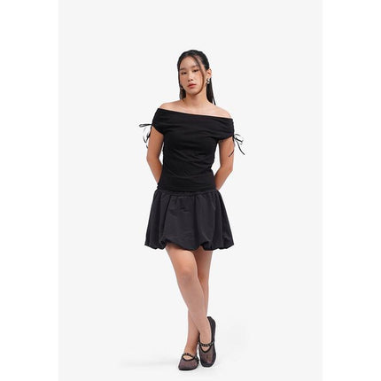 COLORBOX Off Shoulder Ribbon Top Black