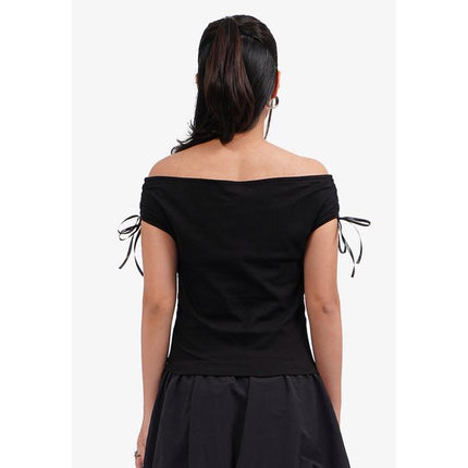 COLORBOX Off Shoulder Ribbon Top Black