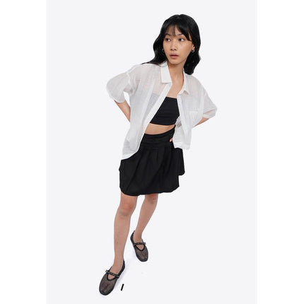 COLORBOX Oversized Short Sleeve Sheer Shirt Off White