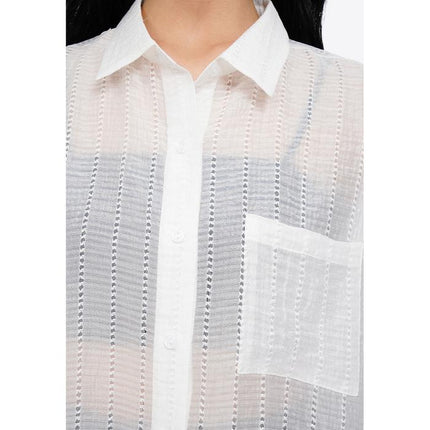 COLORBOX Oversized Short Sleeve Sheer Shirt Off White