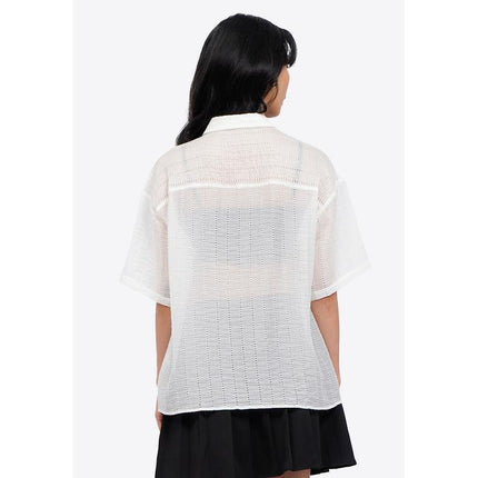 COLORBOX Oversized Short Sleeve Sheer Shirt Off White