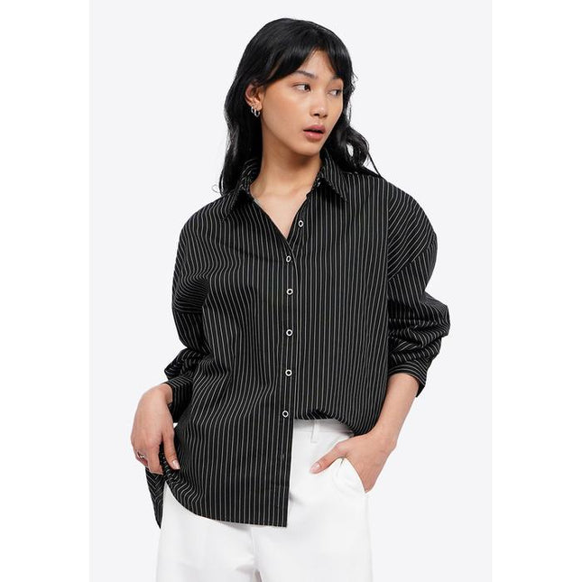 COLORBOX Pinstripes Long Sleeve Shirt Black