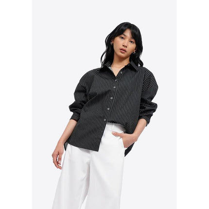 COLORBOX Pinstripes Long Sleeve Shirt Black