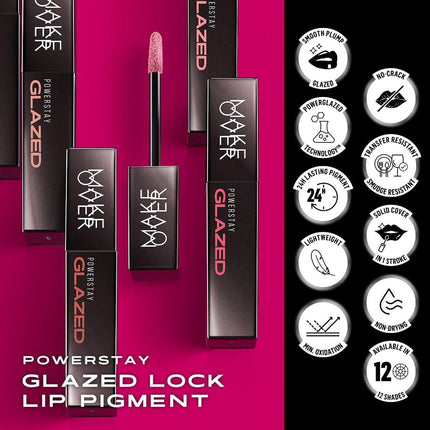 MAKE OVER Powerstay Glazed Lock Lip Pigment - NIKI Glazed Plump Gloss Next Level Lip Cream Transferproof Pigmented Tahan Lama 24 Jam Ringan Tidak Lengket di Bibir Lipstick Lipcream long lasting time less stain with euphoria