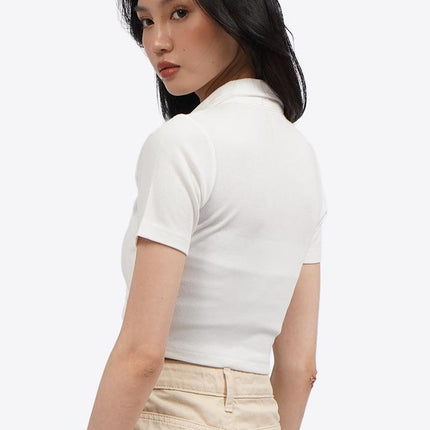 COLORBOX Ruched Front Polo Crop Top Off White
