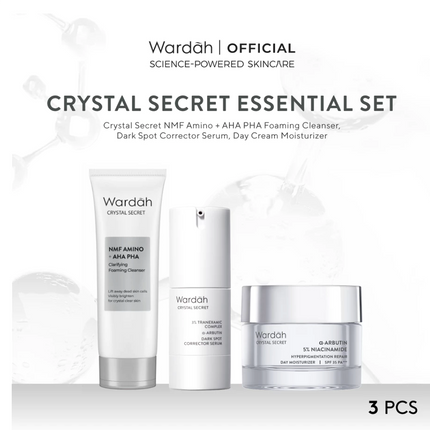 Wardah Crystal Secret Essential Package (Cleanser 100 ml, Serum 20 ml, Day Cream 30 g) - Rangkaian Skincare Untuk Mencerahkan