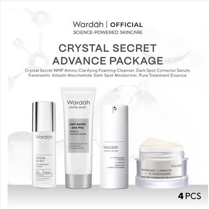 Wardah Crystal Secret Package (Cleanser, Essence, Toner, Serum, Day Cream, Night Cream)