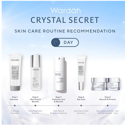 Wardah Crystal Secret Package (Cleanser, Essence, Toner, Serum, Day Cream, Night Cream)