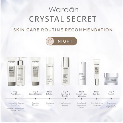 Wardah Crystal Secret Package (Cleanser, Essence, Toner, Serum, Day Cream, Night Cream)