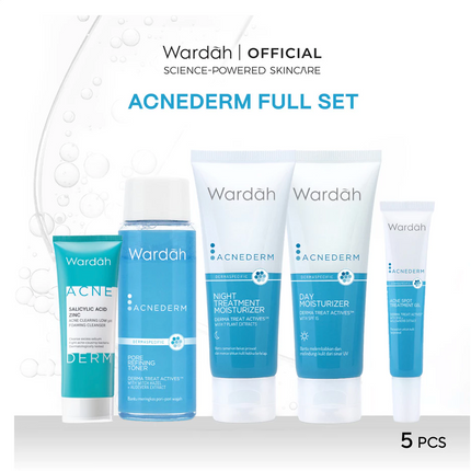 Wardah Acnederm Paket Lengkap Full Regime (Acne Spot Gel, Night Moisturizer, Toner, Day Moisturizer, Foaming Cleanser)