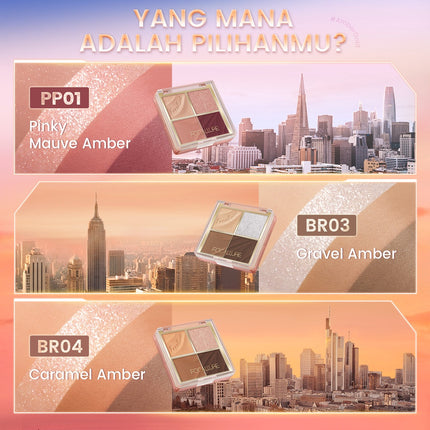 FOCALLURE Shimmer Eyeshadow Palette 4 Shades High Pigment #AmberGold