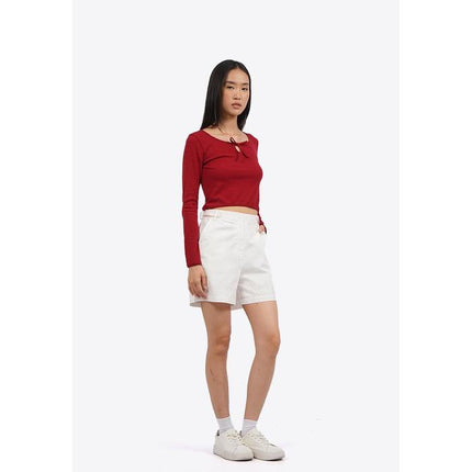 COLORBOX Short Pants with Button Details on Waist Off White