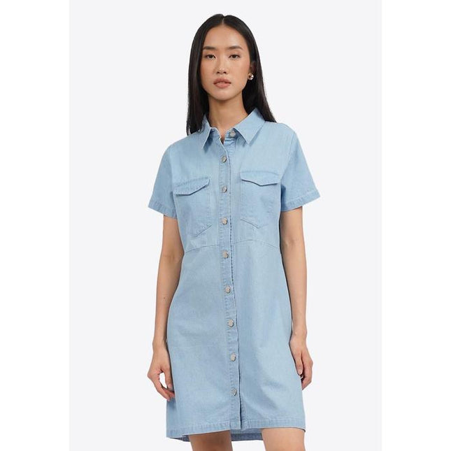 COLORBOX Short Sleeve Denim Mini Dress Lt. Blue