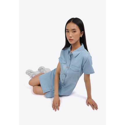 COLORBOX Short Sleeve Denim Mini Dress Lt. Blue
