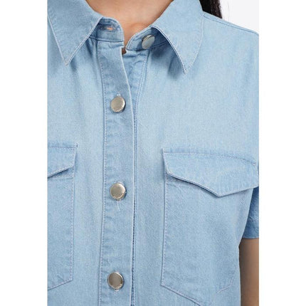 COLORBOX Short Sleeve Denim Mini Dress Lt. Blue