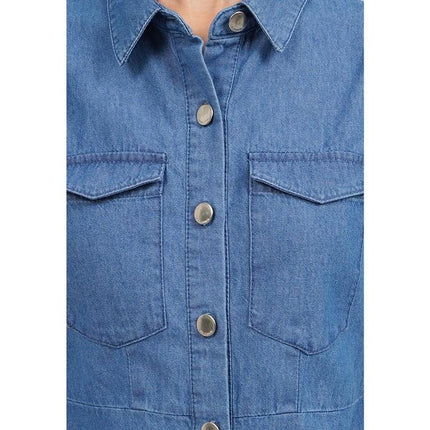 COLORBOX Short Sleeve Denim Mini Dress Med Blue