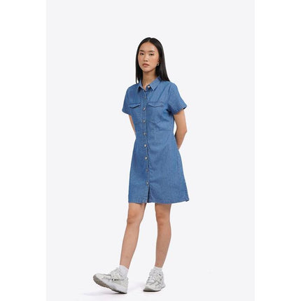 COLORBOX Short Sleeve Denim Mini Dress Med Blue