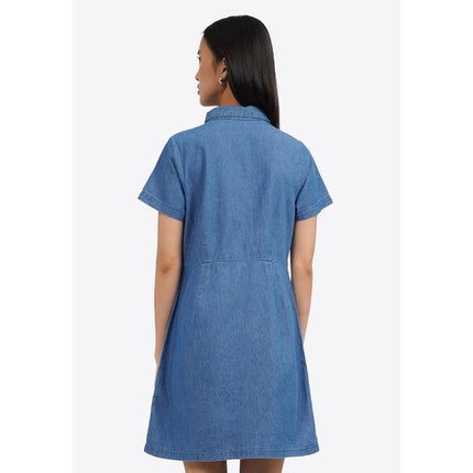 COLORBOX Short Sleeve Denim Mini Dress Med Blue