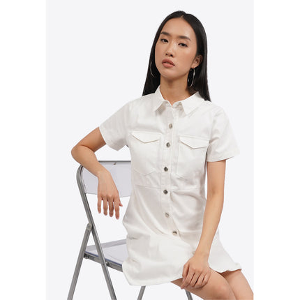 COLORBOX Short Sleeve Denim Mini Dress Off White