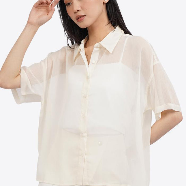 COLORBOX Short Sleeve See Through Blouse Ecru