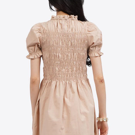 COLORBOX Short Sleeve Smocked Mini Dress Lt. Brown