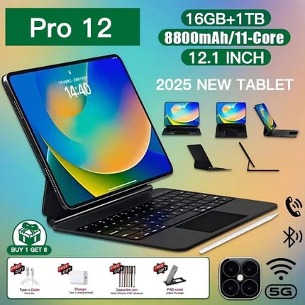 Tablet baru 12.1inch 16GB+512GB pro12 untuk pembelajaran dan hiburan kantor ultra tipis SiM/WiFi tab Komputer tablet murah Tablet Android