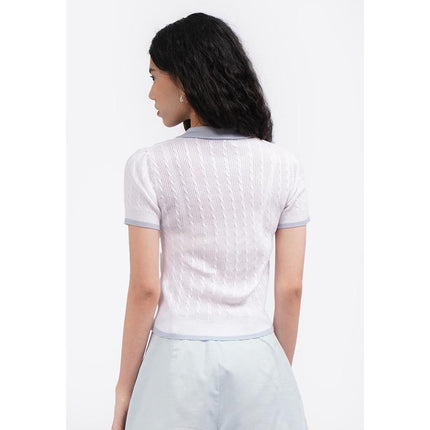 COLORBOX Tied Collar Short Sleeve Polo Top Off White